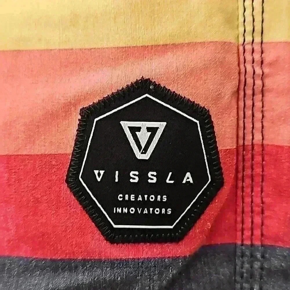 Vissla Mens Board Shorts Striped Swim Trunks Size 29 Charcoal Blue Red Yellow - Picture 4 of 9